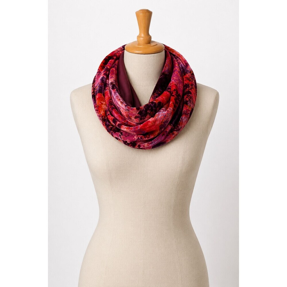 Cynthia Rowley Velvet Burnout Scarf Infinity Colorful Pink Purple Print